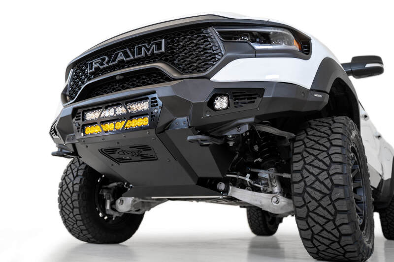 RAM 1500 TRX Bumper - Front - Addictive Desert Designs - Bomber with Dual 20-inch LED Bar Mounts - Hammer Black with Satin Black panels - `21-`27